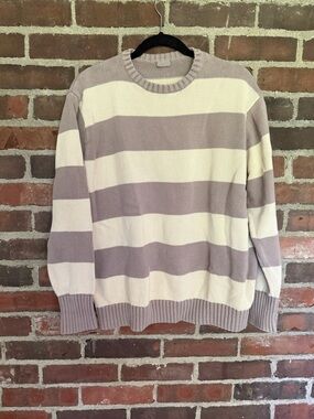 Striped Crewneck Sweater in Cream and Light Gray/Lavender